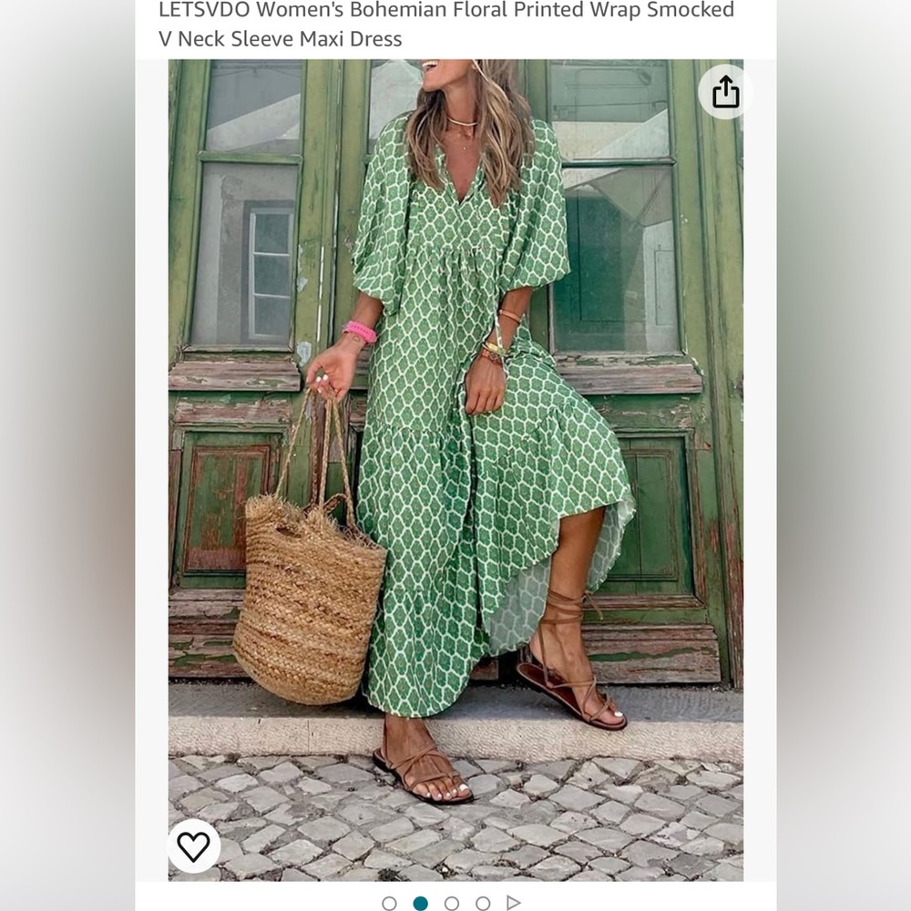 Women’s Boho Dress Green Geometric XL